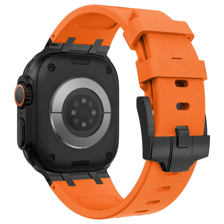 For Apple Watch Series 8 45mm Stone Grain Liquid Silicone Watch Band(Black Orange) - Watch Bands by PMC TechLife | Online Shopping South Africa | PMC TechLife