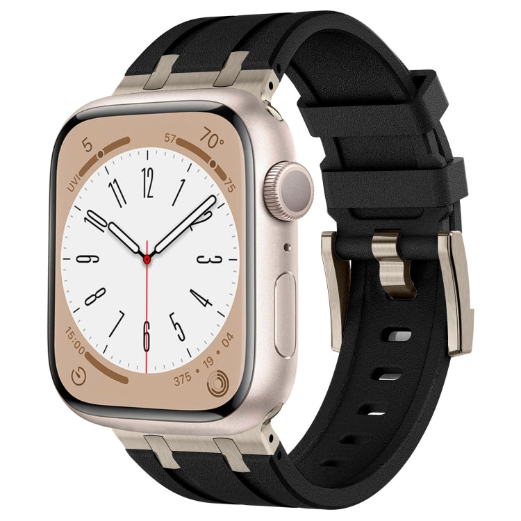 For Apple Watch Series 8 45mm Stone Grain Liquid Silicone Watch Band(Titanium Black) - Watch Bands by PMC TechLife | Online Shopping South Africa | PMC TechLife