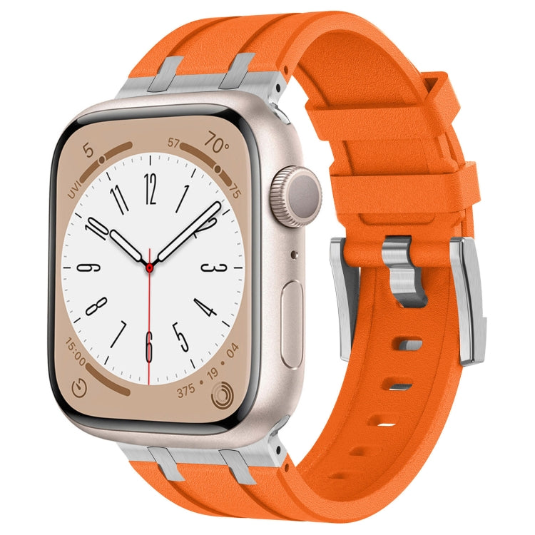 For Apple Watch Series 8 45mm Stone Grain Liquid Silicone Watch Band(Sliver Orange) - Watch Bands by PMC TechLife | Online Shopping South Africa | PMC TechLife
