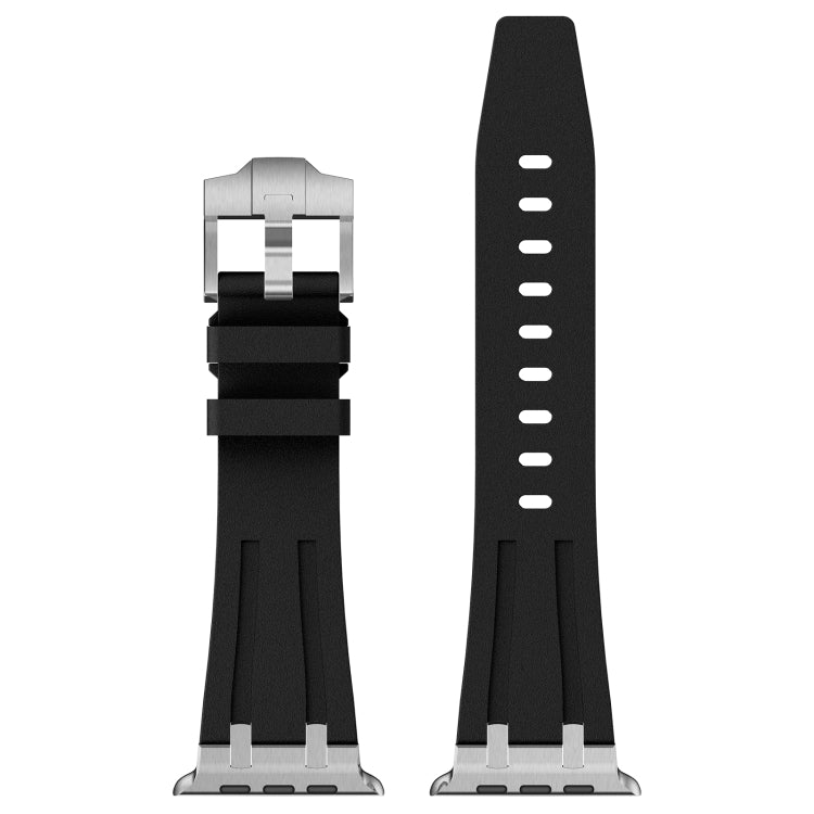 For Apple Watch Series 8 45mm Stone Grain Liquid Silicone Watch Band(Silver Black) - Watch Bands by PMC TechLife | Online Shopping South Africa | PMC TechLife