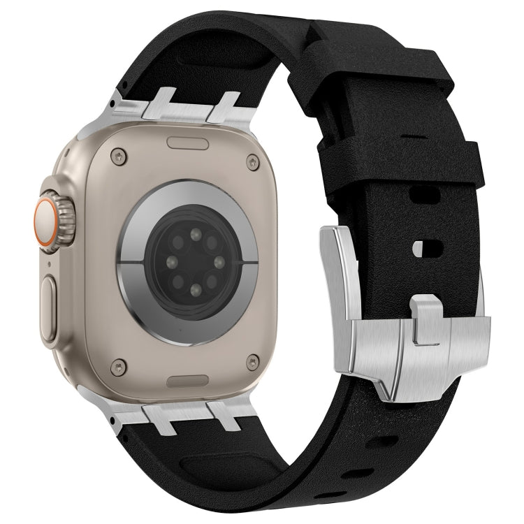 For Apple Watch Series 8 45mm Stone Grain Liquid Silicone Watch Band(Silver Black) - Watch Bands by PMC TechLife | Online Shopping South Africa | PMC TechLife