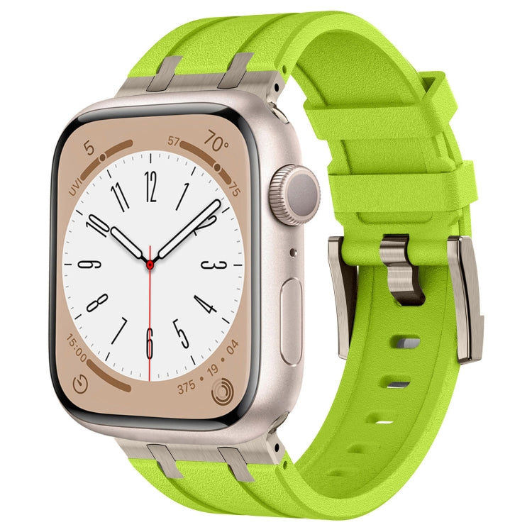 For Apple Watch SE 2022 44mm Stone Grain Liquid Silicone Watch Band(Titanium Green) - Watch Bands by PMC TechLife | Online Shopping South Africa | PMC TechLife