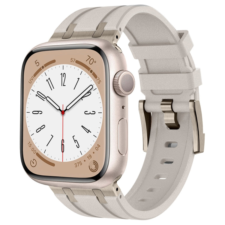 For Apple Watch SE 2022 44mm Stone Grain Liquid Silicone Watch Band(Titanium Starlight) - Watch Bands by PMC TechLife | Online Shopping South Africa | PMC TechLife