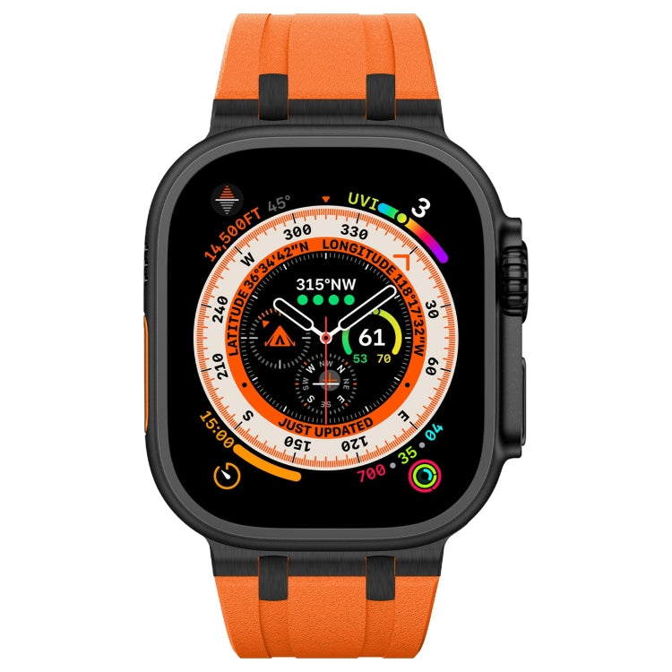 For Apple Watch SE 44mm Stone Grain Liquid Silicone Watch Band(Black Orange) - Watch Bands by PMC TechLife | Online Shopping South Africa | PMC TechLife