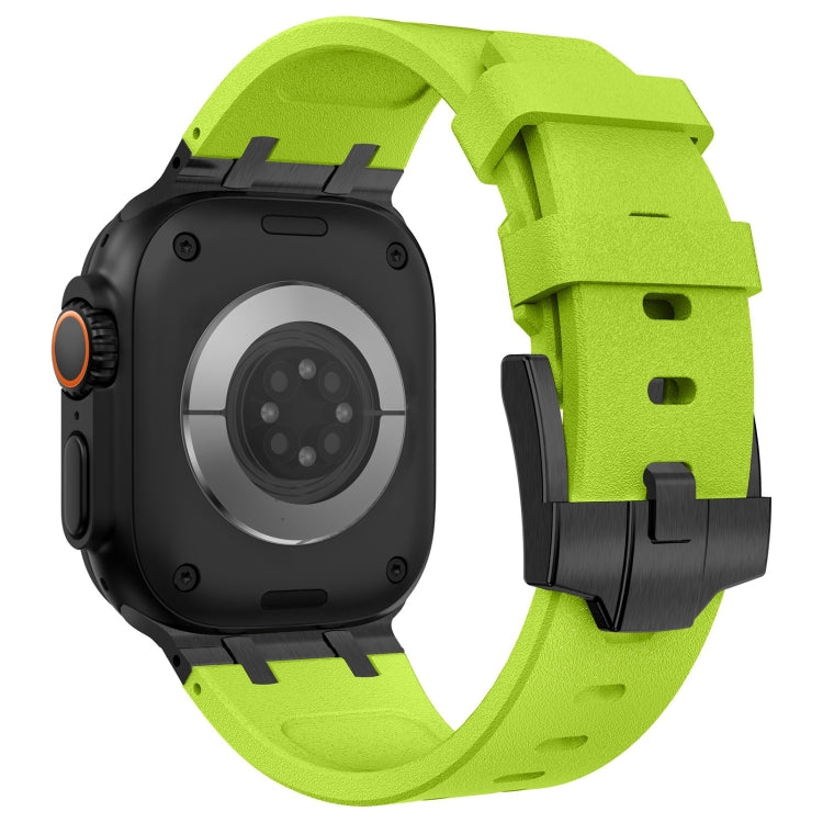 For Apple Watch Series 2 42mm Stone Grain Liquid Silicone Watch Band(Black Green) - Watch Bands by PMC TechLife | Online Shopping South Africa | PMC TechLife