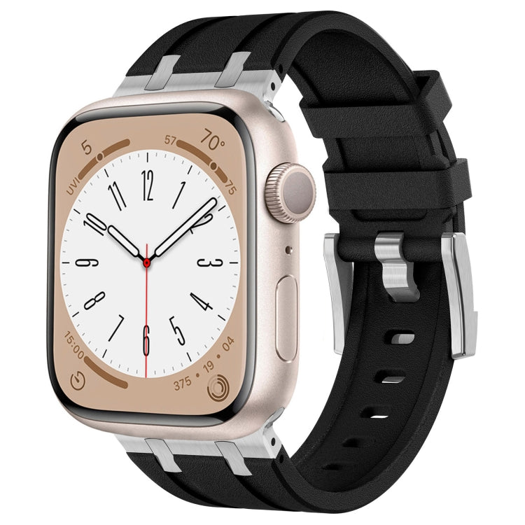 For Apple Watch Series 2 42mm Stone Grain Liquid Silicone Watch Band(Silver Black) - Watch Bands by PMC TechLife | Online Shopping South Africa | PMC TechLife