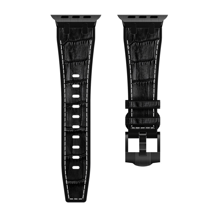 For Apple Watch SE 2023 40mm Crocodile Texture Liquid Silicone Watch Band(Black White Black) - Watch Bands by PMC Jewellery | Online Shopping South Africa | PMC Jewellery