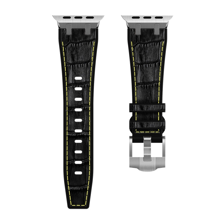 For Apple Watch SE 2023 40mm Crocodile Texture Liquid Silicone Watch Band(Silver Yellow Black) - Watch Bands by PMC Jewellery | Online Shopping South Africa | PMC Jewellery