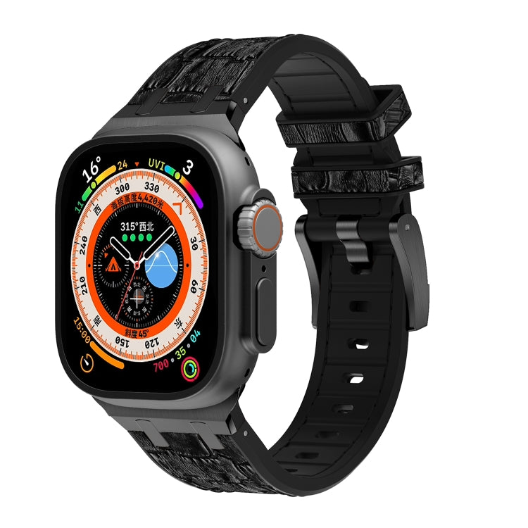 For Apple Watch Ultra 2 49mm Crocodile Texture Liquid Silicone Watch Band(Black Black) - Watch Bands by PMC Jewellery | Online Shopping South Africa | PMC Jewellery