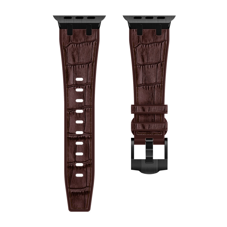 For Apple Watch Ultra 2 49mm Crocodile Texture Liquid Silicone Watch Band(Black Dark Brown) - Watch Bands by PMC Jewellery | Online Shopping South Africa | PMC Jewellery