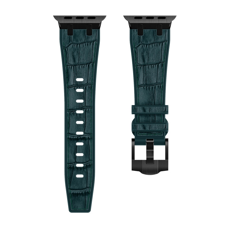 For Apple Watch Series 9 45mm Crocodile Texture Liquid Silicone Watch Band(Black Deep Green) - Watch Bands by PMC Jewellery | Online Shopping South Africa | PMC Jewellery