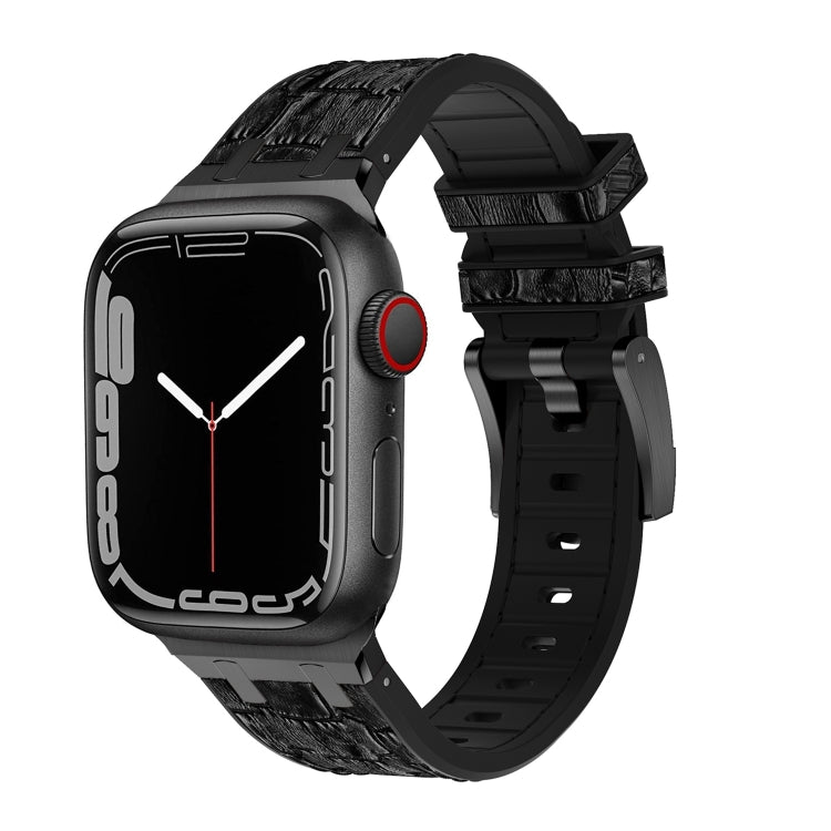 For Apple Watch Series 9 41mm Crocodile Texture Liquid Silicone Watch Band(Black Black) - Watch Bands by PMC TechLife | Online Shopping South Africa | PMC TechLife