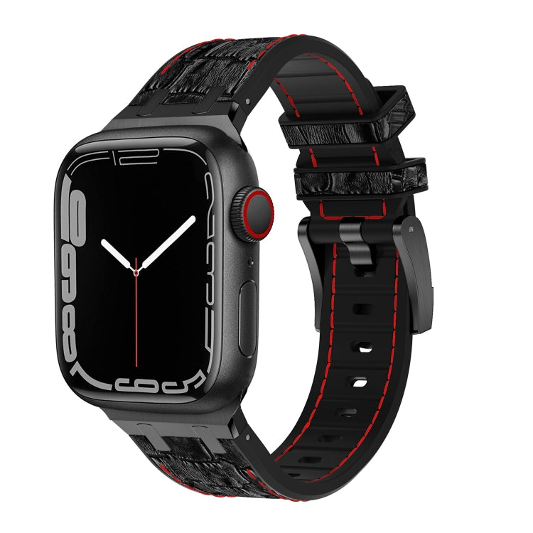 For Apple Watch Series 9 41mm Crocodile Texture Liquid Silicone Watch Band(Black Red Black) - Watch Bands by PMC TechLife | Online Shopping South Africa | PMC TechLife