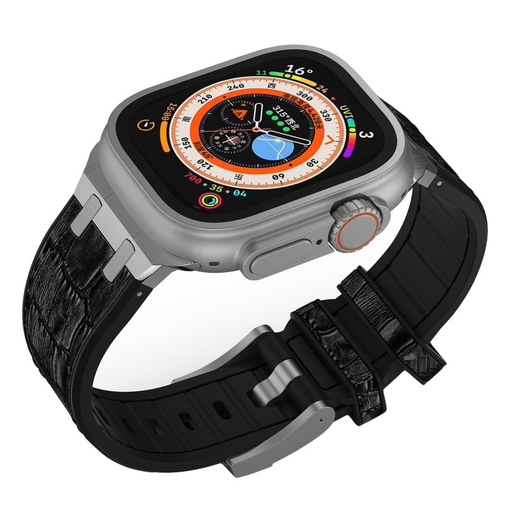 For Apple Watch Series 9 41mm Crocodile Texture Liquid Silicone Watch Band(Silver Black) - Watch Bands by PMC TechLife | Online Shopping South Africa | PMC TechLife