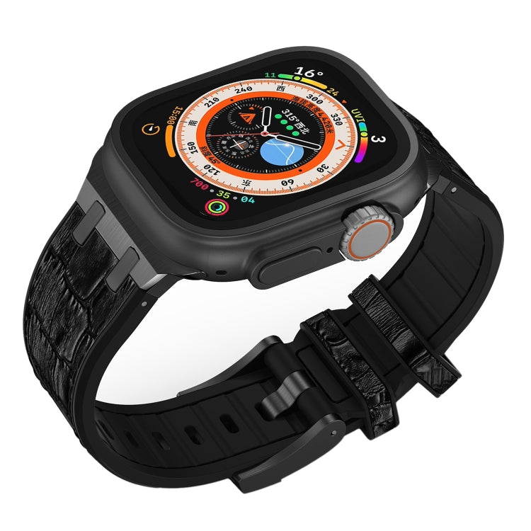 For Apple Watch Ultra 49mm Crocodile Texture Liquid Silicone Watch Band(Black Black) - Watch Bands by PMC TechLife | Online Shopping South Africa | PMC TechLife