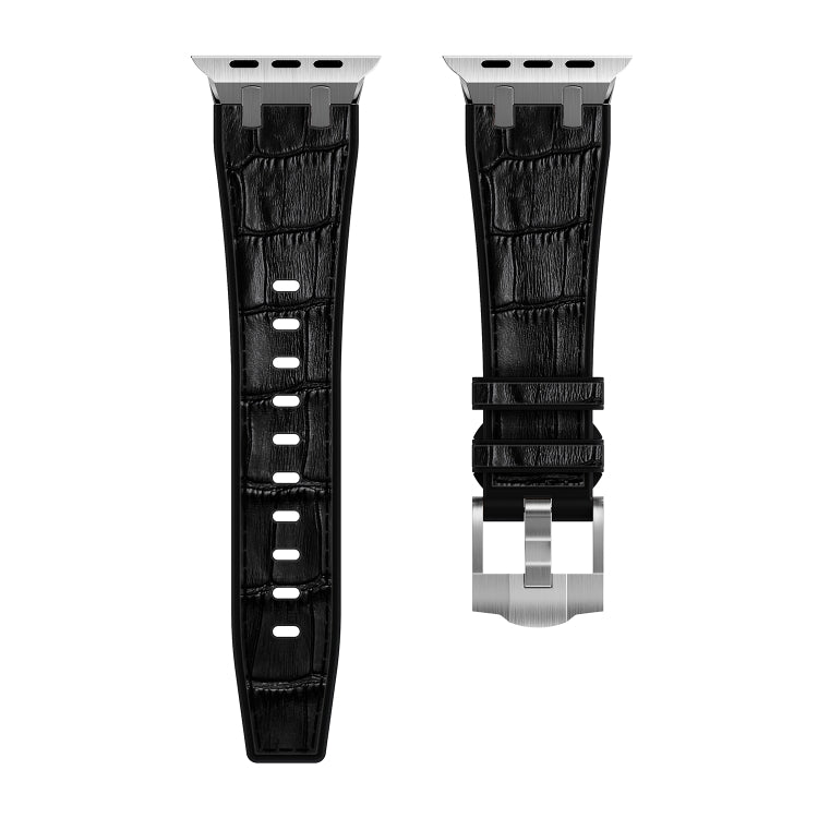 For Apple Watch Ultra 49mm Crocodile Texture Liquid Silicone Watch Band(Silver Black) - Watch Bands by PMC TechLife | Online Shopping South Africa | PMC TechLife