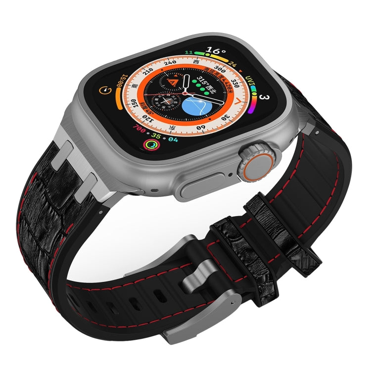 For Apple Watch Ultra 49mm Crocodile Texture Liquid Silicone Watch Band(Silver Red Black) - free shipping - PMC TechLife - Order now!
