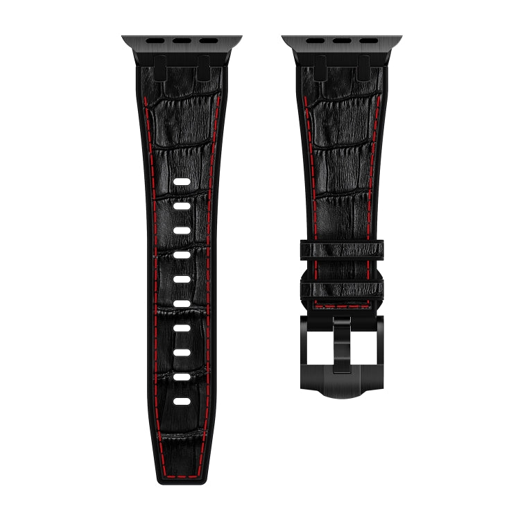 For Apple Watch Series 8 45mm Crocodile Texture Liquid Silicone Watch Band(Black Red Black) - Watch Bands by PMC Jewellery | Online Shopping South Africa | PMC Jewellery