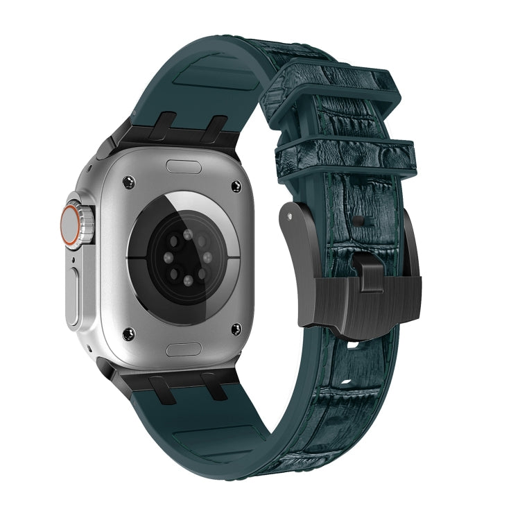 For Apple Watch SE 2022 40mm Crocodile Texture Liquid Silicone Watch Band(Black Deep Green) - Watch Bands by PMC TechLife | Online Shopping South Africa | PMC TechLife