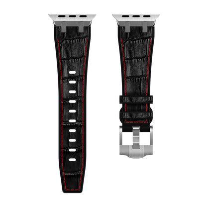 For Apple Watch Series 7 41mm Crocodile Texture Liquid Silicone Watch Band(Silver Red Black) - Watch Bands by PMC Jewellery | Online Shopping South Africa | PMC Jewellery