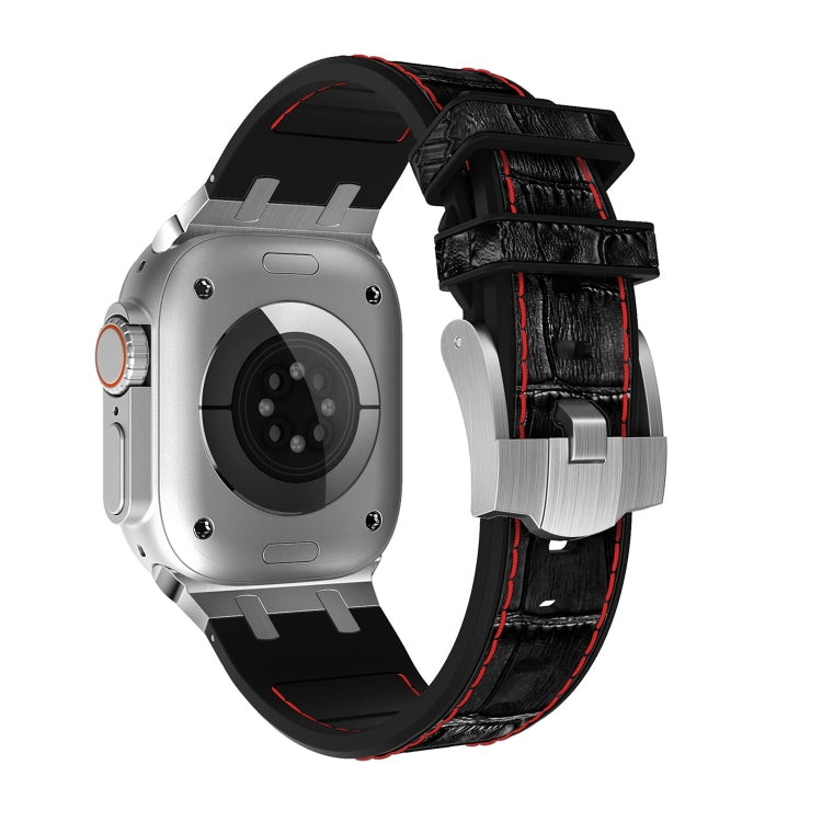 For Apple Watch Series 7 41mm Crocodile Texture Liquid Silicone Watch Band(Silver Red Black) - free shipping - PMC TechLife - Order now!