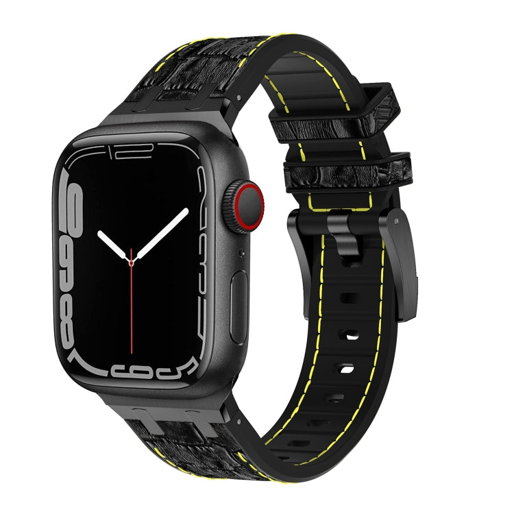 For Apple Watch Series 7 45mm Crocodile Texture Liquid Silicone Watch Band(Black Yellow Black) - Watch Bands by PMC Jewellery | Online Shopping South Africa | PMC Jewellery