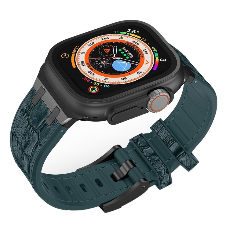 For Apple Watch Series 7 45mm Crocodile Texture Liquid Silicone Watch Band(Black Deep Green) - Watch Bands by PMC Jewellery | Online Shopping South Africa | PMC Jewellery