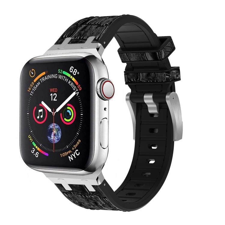 For Apple Watch Series 7 45mm Crocodile Texture Liquid Silicone Watch Band(Silver Black) - Watch Bands by PMC TechLife | Online Shopping South Africa | PMC TechLife