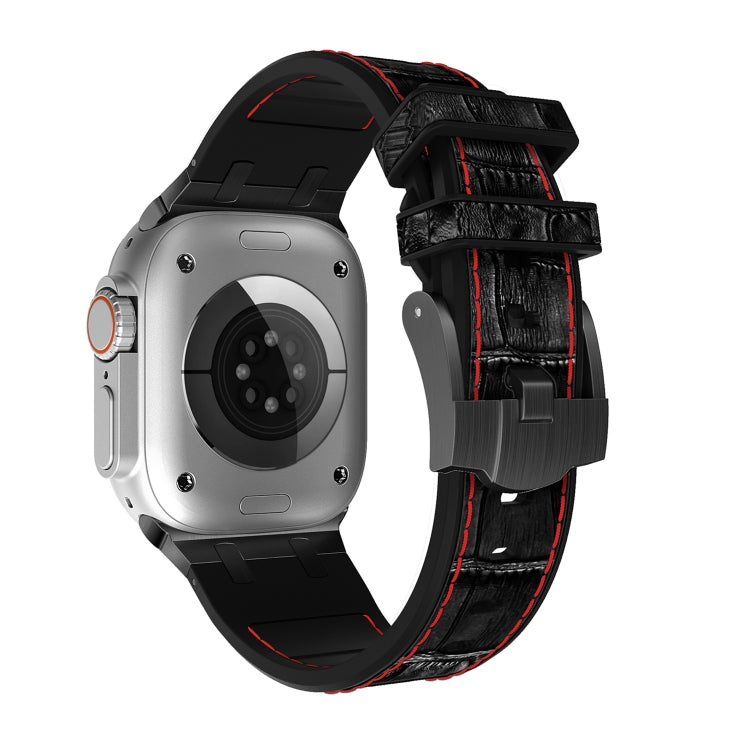 For Apple Watch SE 40mm Crocodile Texture Liquid Silicone Watch Band(Black Red Black) - Watch Bands by PMC TechLife | Online Shopping South Africa | PMC TechLife