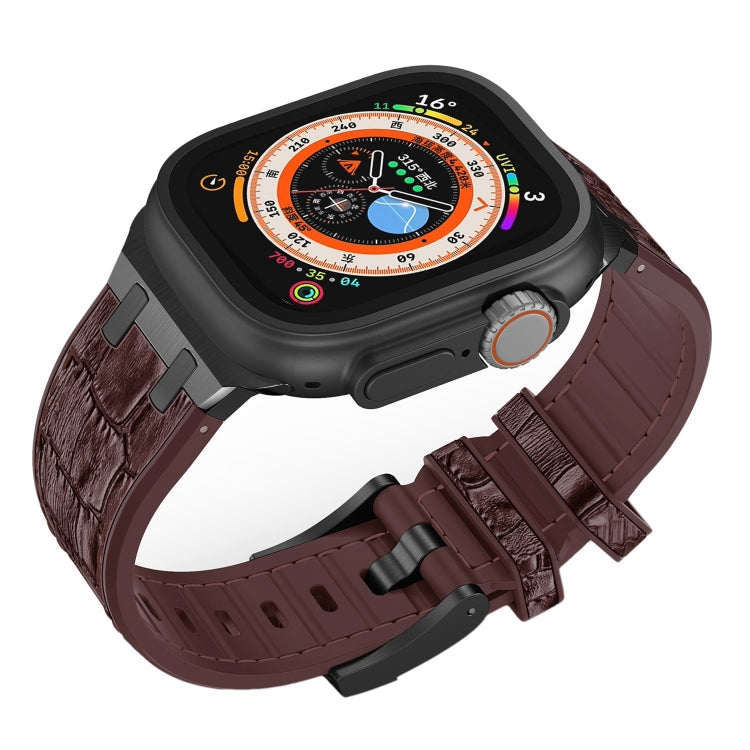 For Apple Watch SE 40mm Crocodile Texture Liquid Silicone Watch Band(Black Dark Brown) - Watch Bands by PMC TechLife | Online Shopping South Africa | PMC TechLife