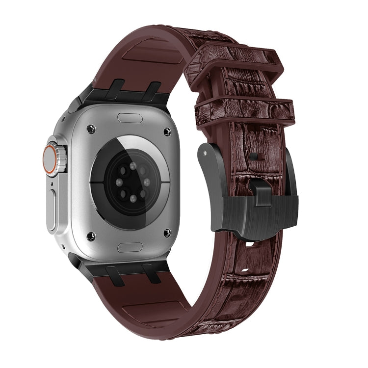 For Apple Watch SE 40mm Crocodile Texture Liquid Silicone Watch Band(Black Dark Brown) - Watch Bands by PMC TechLife | Online Shopping South Africa | PMC TechLife