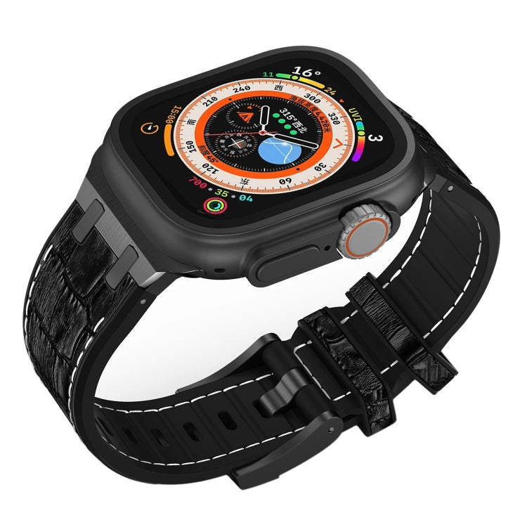 For Apple Watch SE 44mm Crocodile Texture Liquid Silicone Watch Band(Black White Black) - Watch Bands by PMC TechLife | Online Shopping South Africa | PMC TechLife