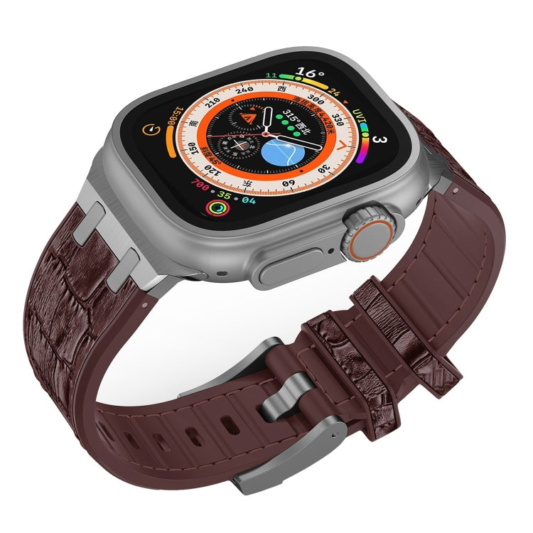 For Apple Watch SE 44mm Crocodile Texture Liquid Silicone Watch Band(Silver Dark Brown) - free shipping - PMC TechLife - Order now!