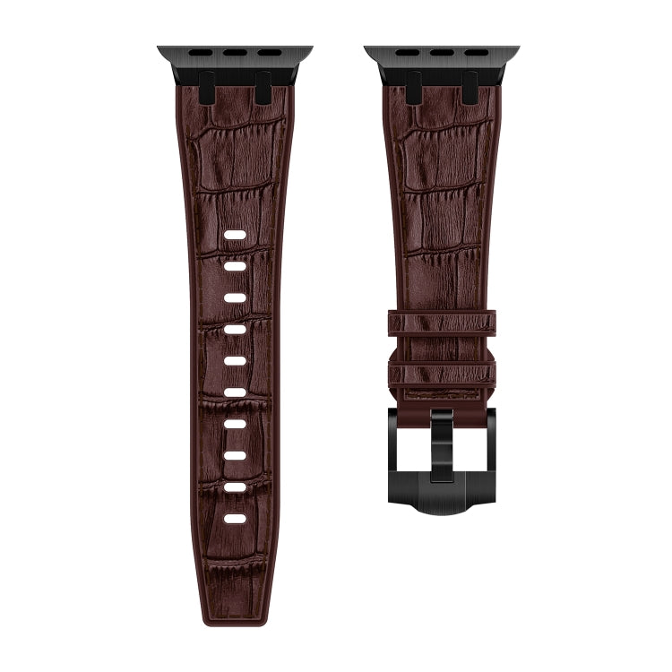 For Apple Watch Series 6 40mm Crocodile Texture Liquid Silicone Watch Band(Black Dark Brown) - Watch Bands by PMC Jewellery | Online Shopping South Africa | PMC Jewellery