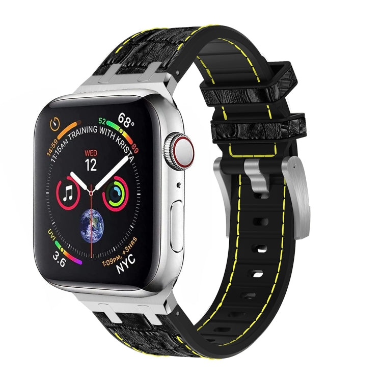 For Apple Watch Series 6 44mm Crocodile Texture Liquid Silicone Watch Band(Silver Yellow Black) - Watch Bands by PMC Jewellery | Online Shopping South Africa | PMC Jewellery