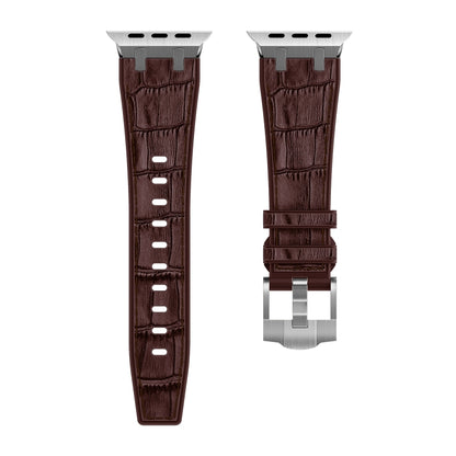 For Apple Watch Series 6 44mm Crocodile Texture Liquid Silicone Watch Band(Silver Dark Brown) - Watch Bands by PMC Jewellery | Online Shopping South Africa | PMC Jewellery