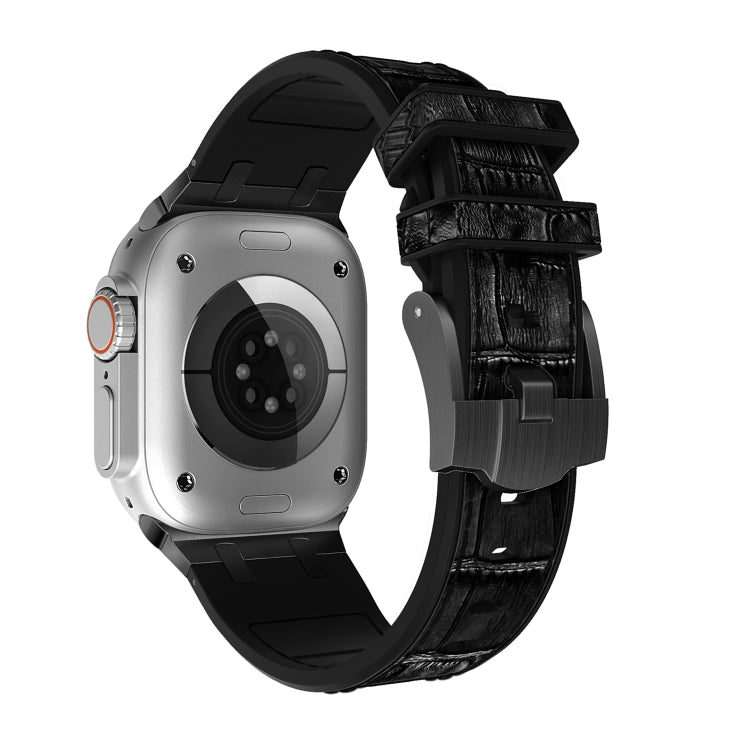 For Apple Watch Series 4 44mm Crocodile Texture Liquid Silicone Watch Band(Black Black) - Watch Bands by PMC TechLife | Online Shopping South Africa | PMC TechLife
