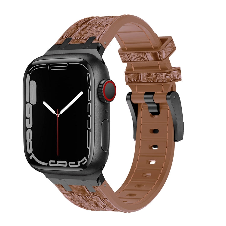 For Apple Watch Series 4 44mm Crocodile Texture Liquid Silicone Watch Band(Black Yellow Brown) - Watch Bands by PMC Jewellery | Online Shopping South Africa | PMC Jewellery