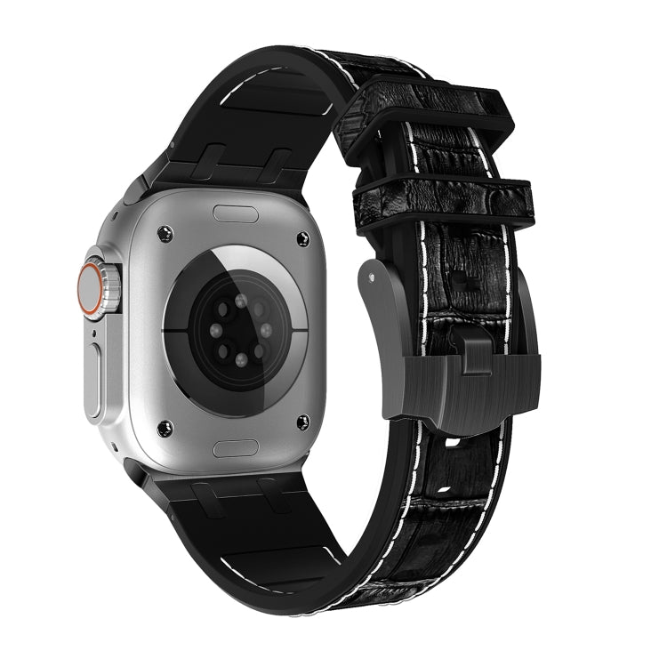 For Apple Watch Series 4 40mm Crocodile Texture Liquid Silicone Watch Band(Black White Black) - Watch Bands by PMC TechLife | Online Shopping South Africa | PMC TechLife