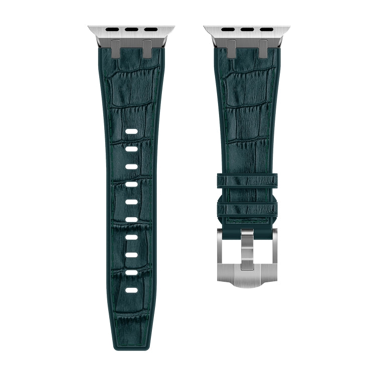 For Apple Watch Series 4 40mm Crocodile Texture Liquid Silicone Watch Band(Silver Deep Green) - Watch Bands by PMC TechLife | Online Shopping South Africa | PMC TechLife