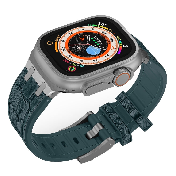 For Apple Watch Series 4 40mm Crocodile Texture Liquid Silicone Watch Band(Silver Deep Green) - Watch Bands by PMC TechLife | Online Shopping South Africa | PMC TechLife