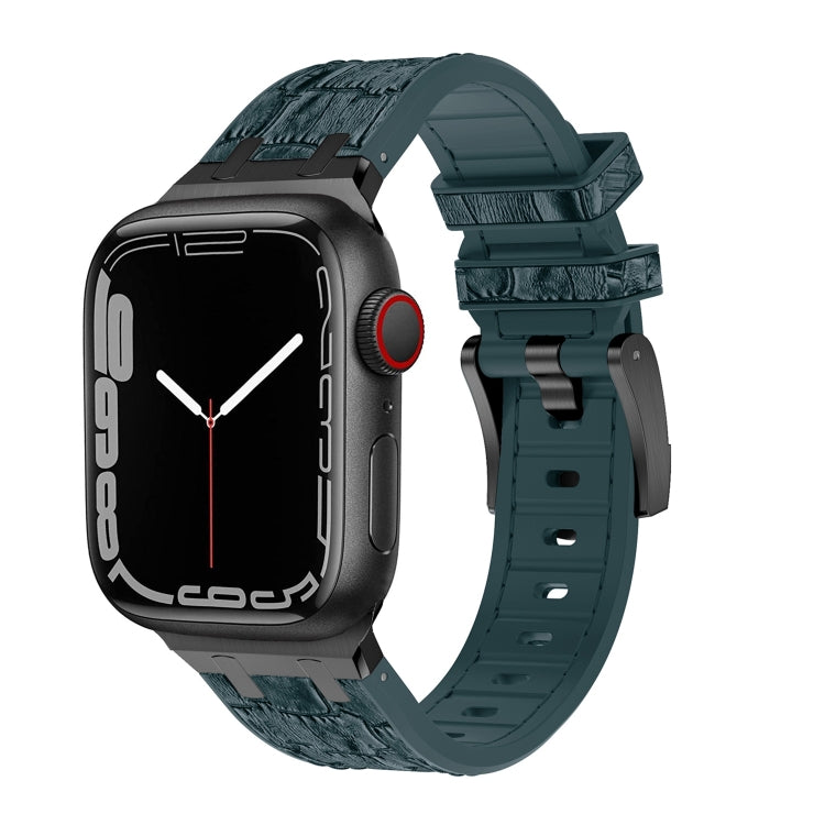 For Apple Watch Series 3 42mm Crocodile Texture Liquid Silicone Watch Band(Black Deep Green) - Watch Bands by PMC Jewellery | Online Shopping South Africa | PMC Jewellery