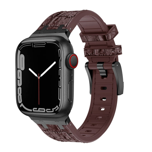 For Apple Watch Series 2 42mm Crocodile Texture Liquid Silicone Watch Band(Black Dark Brown) - Watch Bands by PMC Jewellery | Online Shopping South Africa | PMC Jewellery