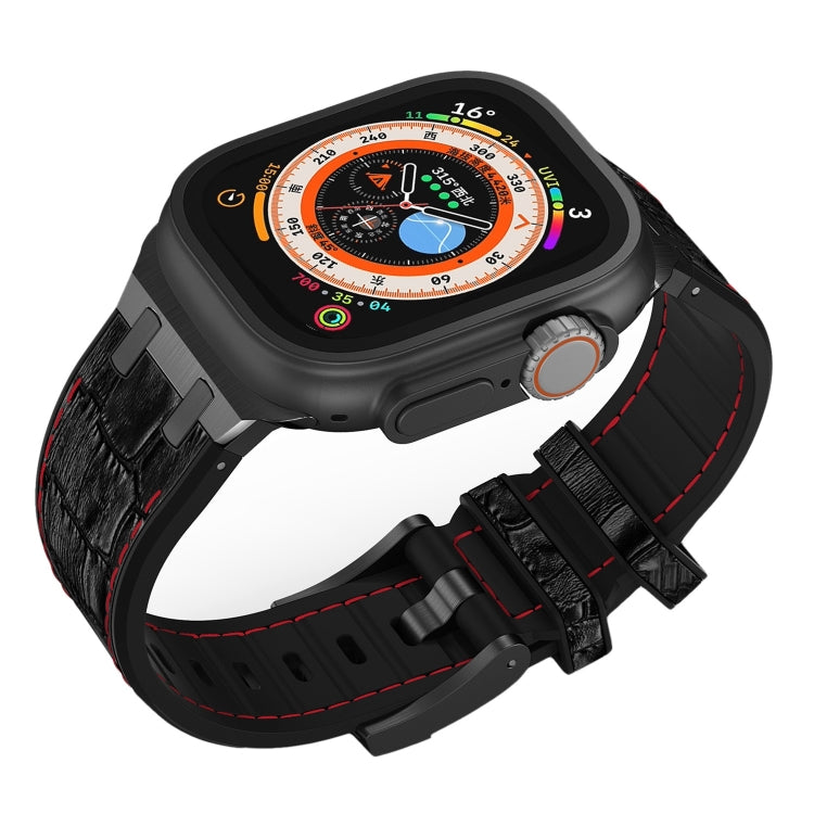 For Apple Watch Series 2 38mm Crocodile Texture Liquid Silicone Watch Band(Black Red Black) - Watch Bands by PMC TechLife | Online Shopping South Africa | PMC TechLife