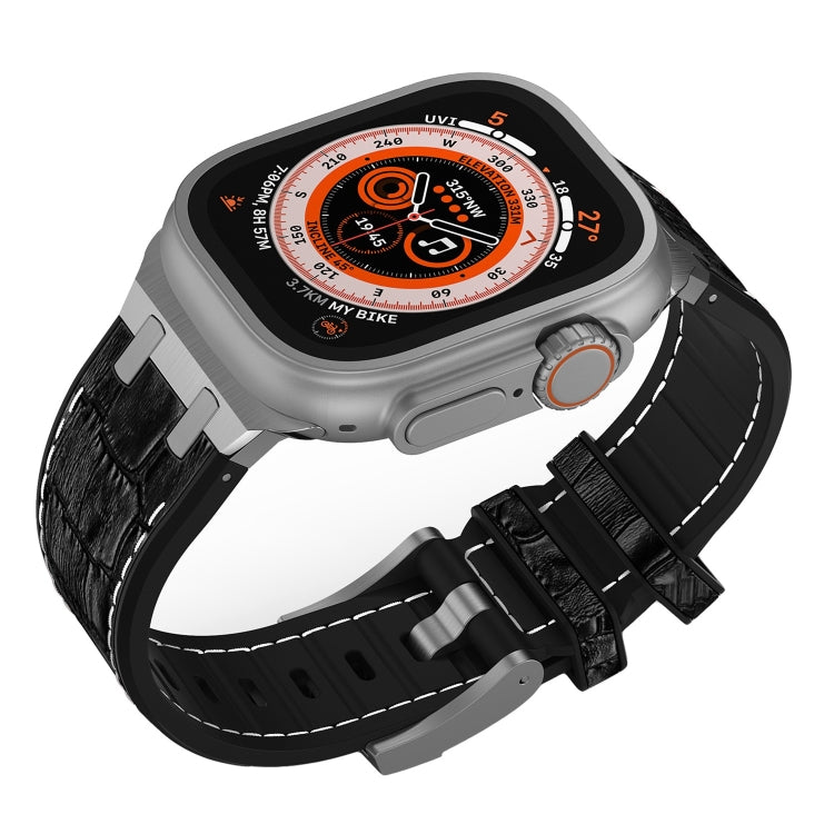 For Apple Watch Series 2 38mm Crocodile Texture Liquid Silicone Watch Band(Silver White Black) - Watch Bands by PMC TechLife | Online Shopping South Africa | PMC TechLife