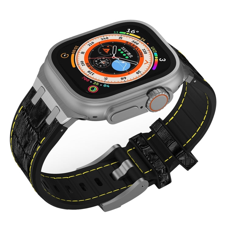 For Apple Watch 42mm Crocodile Texture Liquid Silicone Watch Band(Silver Yellow Black) - Watch Bands by PMC TechLife | Online Shopping South Africa | PMC TechLife