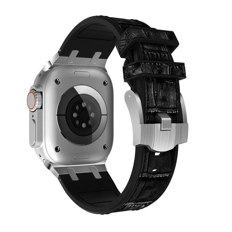 For Apple Watch 38mm Crocodile Texture Liquid Silicone Watch Band(Silver Black) - Watch Bands by PMC TechLife | Online Shopping South Africa | PMC TechLife