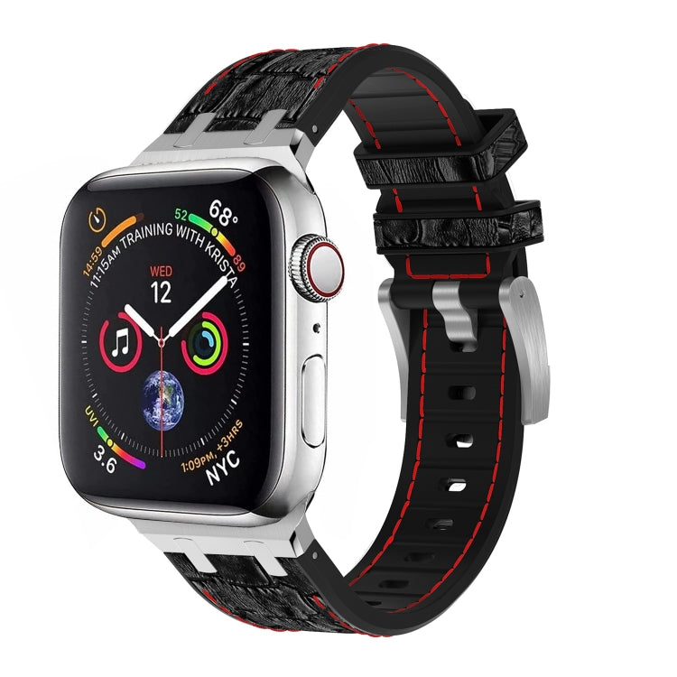 For Apple Watch 38mm Crocodile Texture Liquid Silicone Watch Band(Silver Red Black) - Watch Bands by PMC TechLife | Online Shopping South Africa | PMC TechLife