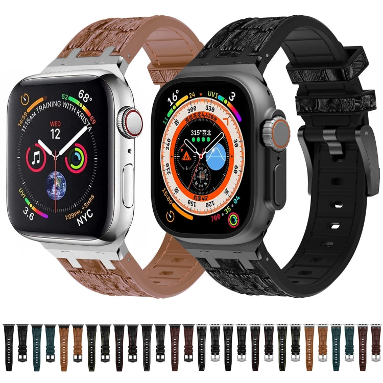 For Apple Watch Series 6 44mm Crocodile Texture Liquid Silicone Watch Band(Silver Black) - Watch Bands by PMC TechLife | Online Shopping South Africa | PMC TechLife