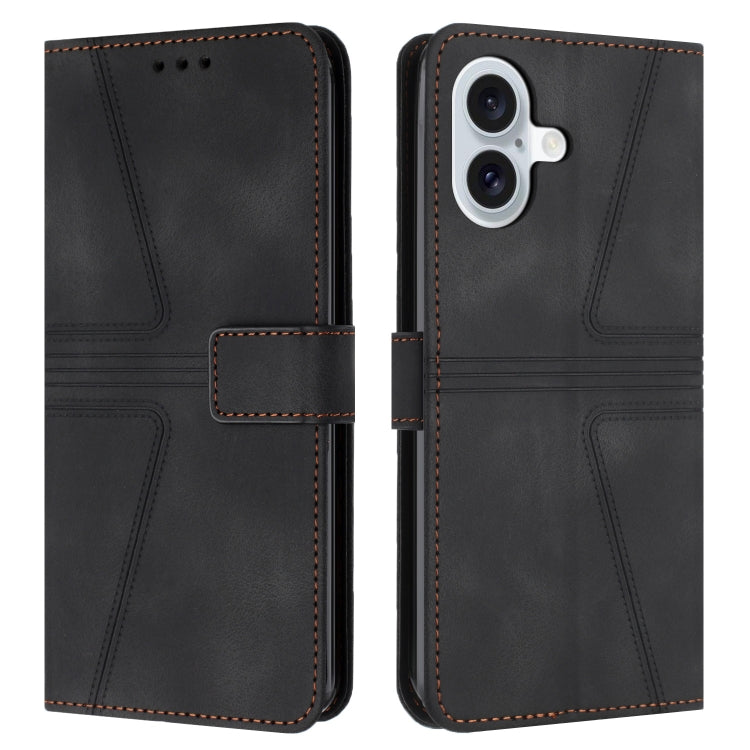 For iPhone 16 Triangle Solid Color Leather Phone Case(Black) - iPhone 16 Cases by PMC Jewellery | Online Shopping South Africa | PMC Jewellery | Buy Now Pay Later Mobicred